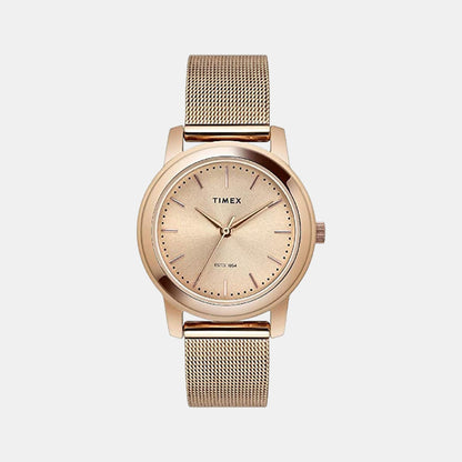 Fashion Women Quartz Rose Gold Dial Analog Stainless Steel Watch TW000W111