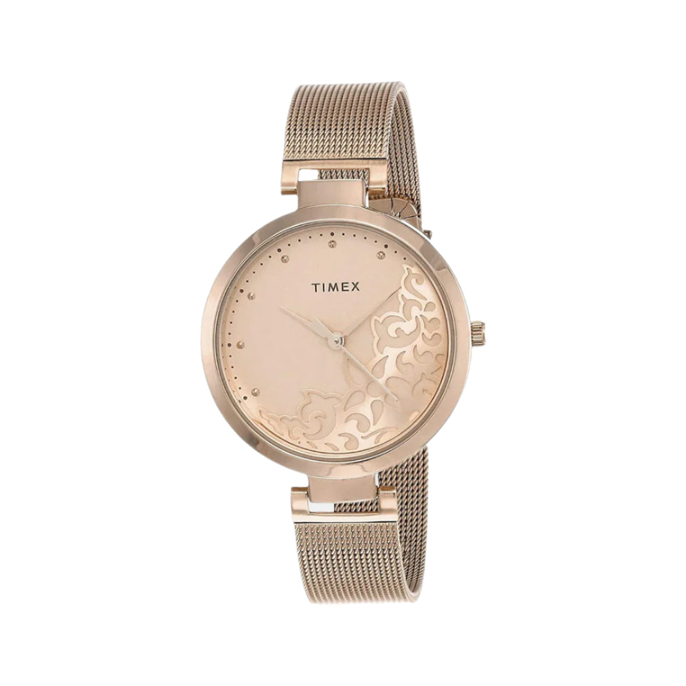Timex Fashion Women's Rose Gold Dial Round Case 3 Hands Function Watch -TW000X219