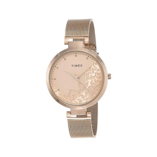 Timex Fashion Women's Rose Gold Dial Round Case 3 Hands Function Watch -TW000X219