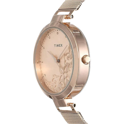 Timex Fashion Women's Rose Gold Dial Round Case 3 Hands Function Watch -TW000X219