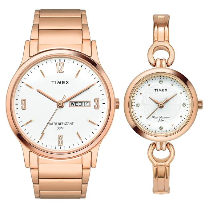Timex Classics Pairs White Dial Round Case Day Date/3 Hands Function Watch -TW00PR263