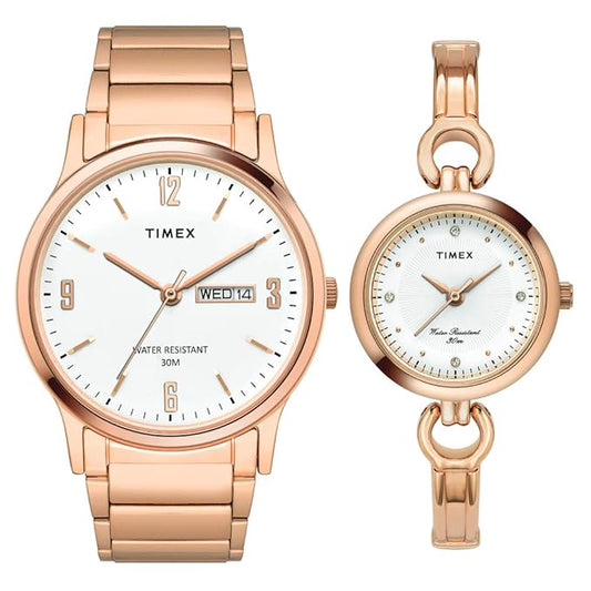 Timex Classics Pairs White Dial Round Case Day Date/3 Hands Function Watch -TW00PR263