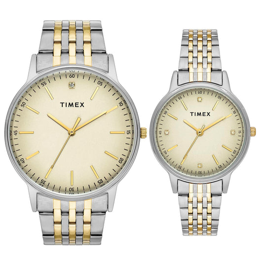 TIMEX Round Tan Dial Analog Pair's Watch - TW00PR329