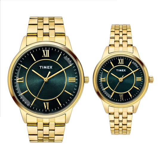 TIMEX Round Green Dial Analog Pair's Watch - TW00PR331