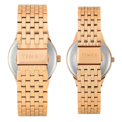 TIMEX Trendline Brown Round Dial Analog Pair's Watch - TW00PR349