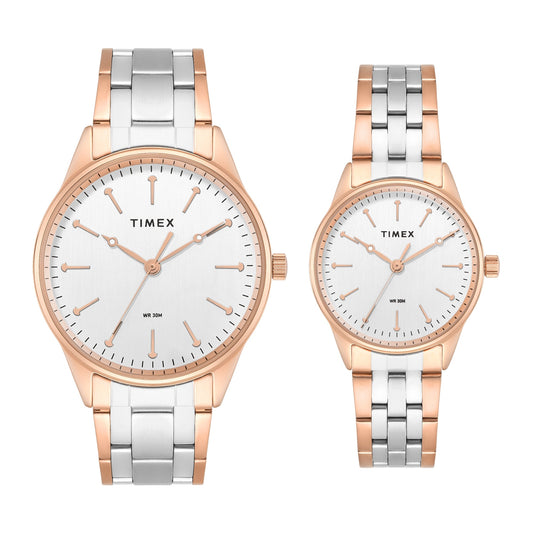 Timex Round 41mm Silver Dial Analog Pair Watch - TW00PR359