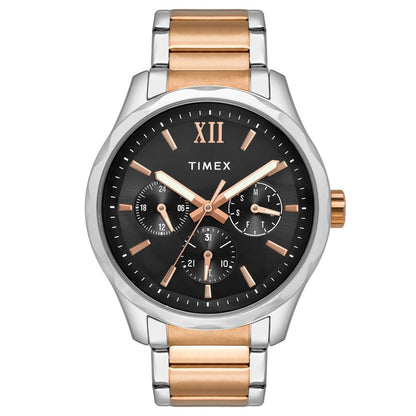 Timex Men Multifunction Black Round Brass Dial Watch- TW0TG7617