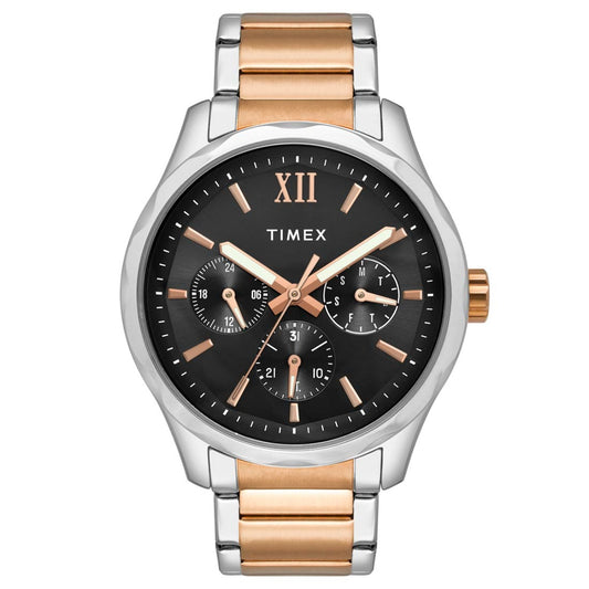 Timex Men Multifunction Black Round Brass Dial Watch- TW0TG7617