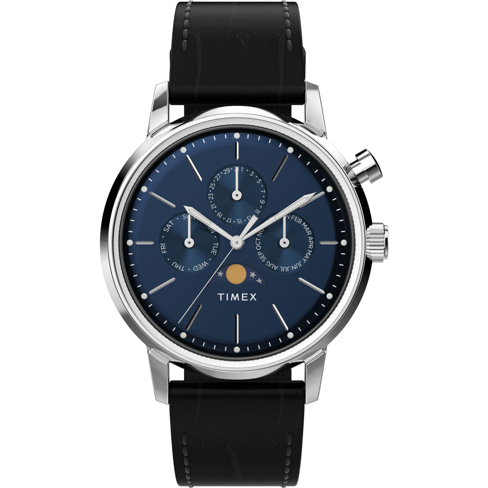 Marlin® Moon Phase 40mm Leather Strap Watch