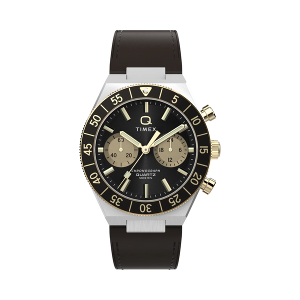 Timex Q Continental Chronograph 40mm Brown Leather Strap Mens Watch TW2Y56000IK