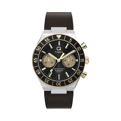 Timex Q Continental Chronograph 40mm Brown Leather Strap Mens Watch TW2Y56000IK