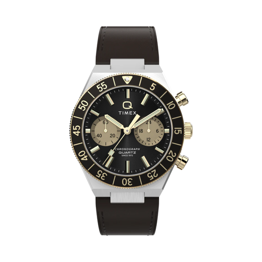 Timex Q Continental Chronograph 40mm Brown Leather Strap Mens Watch TW2Y56000IK