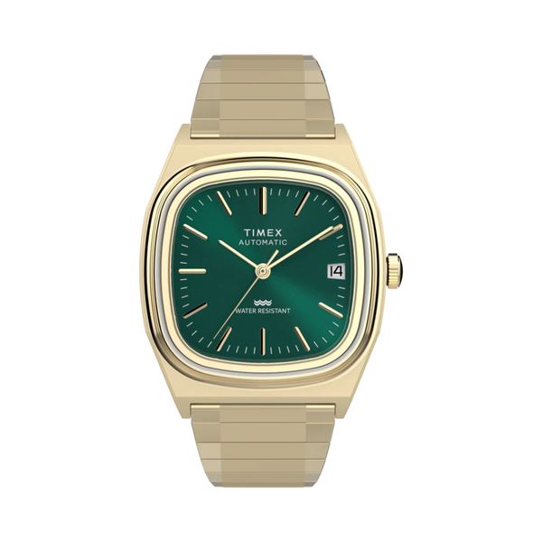 Timex Automatic 1983 E Line Green Dial Golden 34mm Stainless Steel Expansion Band Mens Watch TW2Y67700IK