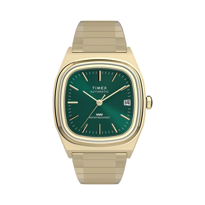 Timex Automatic 1983 E Line Green Dial Golden 34mm Stainless Steel Expansion Band Mens Watch TW2Y67700IK