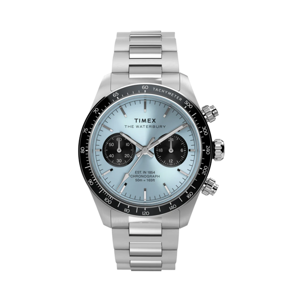 Timex Waterbury Heritage Chronograph 39mm Blue Dial Stainless Steel Bracelet Mens Watch TW2Y70500IK