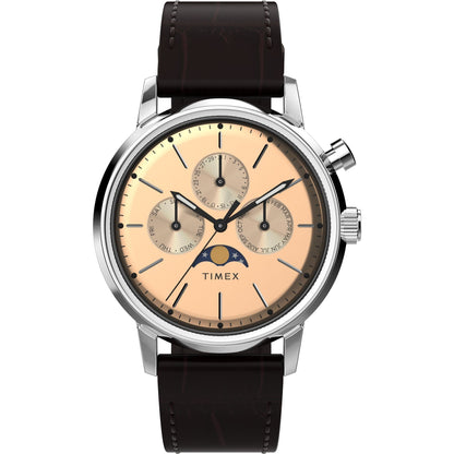 TIMEX Marlin® Rose Gold-Tone Round Dial Analog Moon Phase Men's Watch - TWEG26801