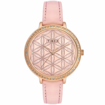 Timex Fashion Women's Pink Dial Round Case 3 Hands Function Watch -TWEL14707