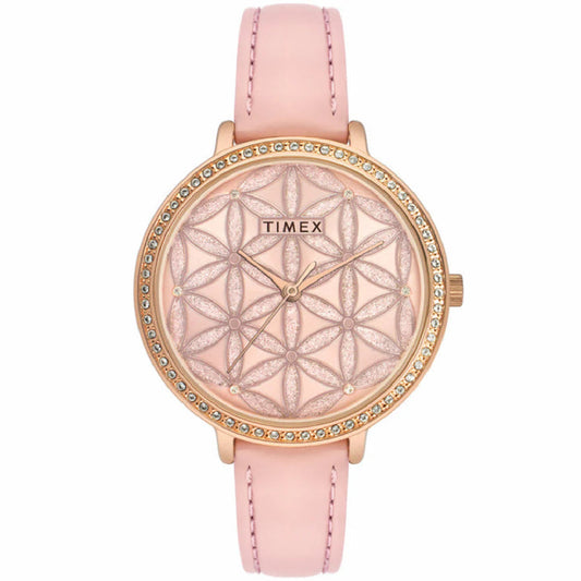 Timex Fashion Women's Pink Dial Round Case 3 Hands Function Watch -TWEL14707