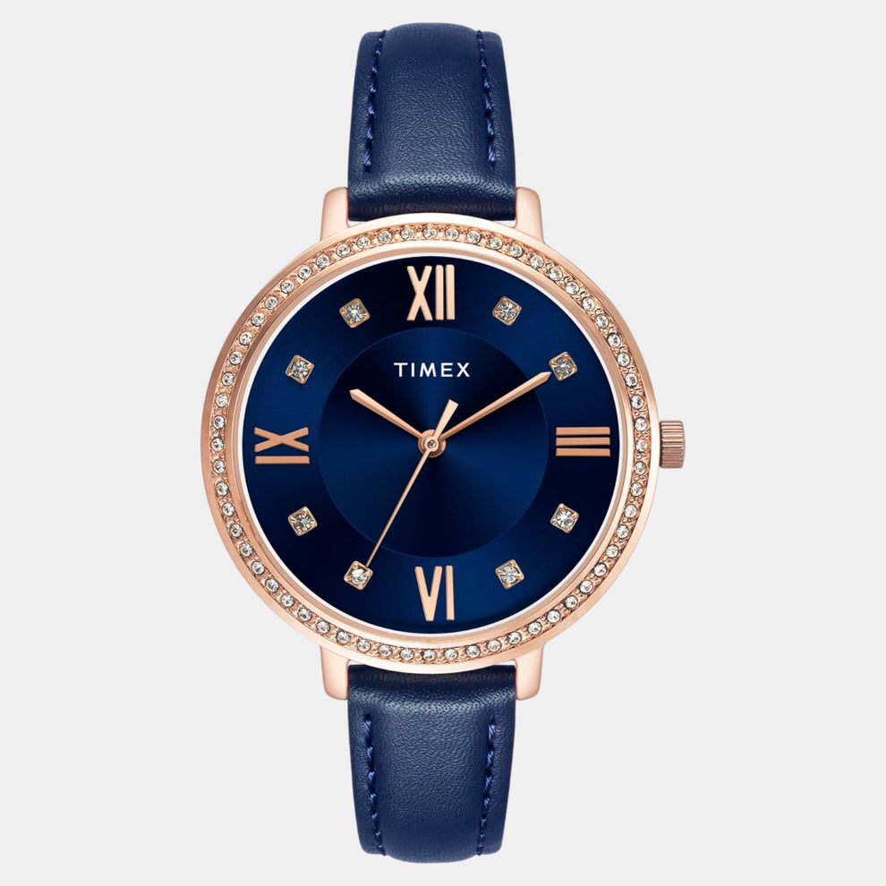 Fashion Women Quartz Blue Dial Analog Leather Watch TWEL14712