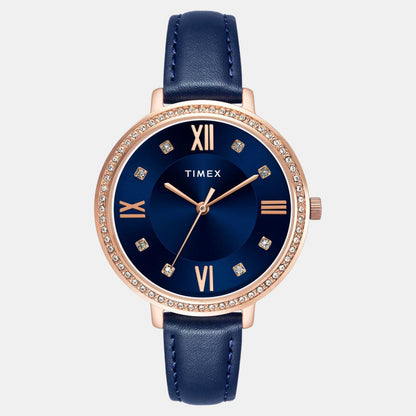 Fashion Women Quartz Blue Dial Analog Leather Watch TWEL14712