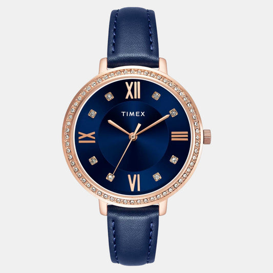 Fashion Women Quartz Blue Dial Analog Leather Watch TWEL14712