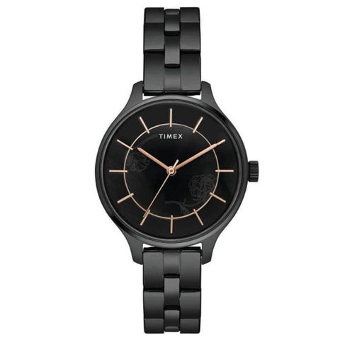 TIMEX LADIES BLACK FLORAL DIAL WATCH WITH BLACK BRACELET-TWEL14809