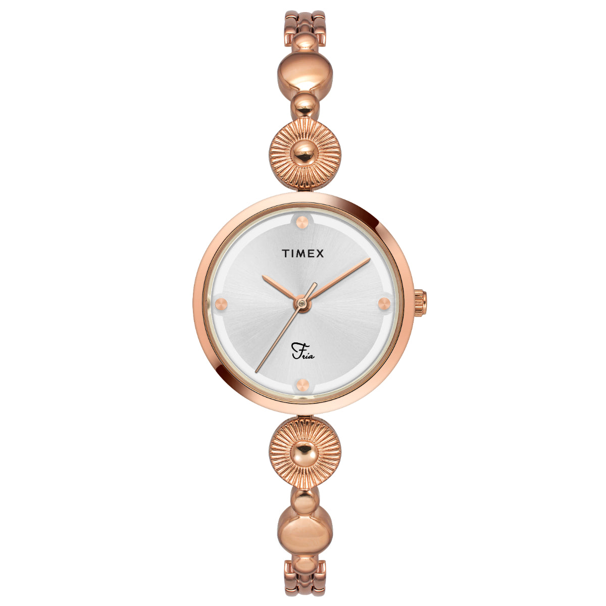Timex Fria Women's Silver Dial Round Analog Brass Dial Watch- TWEL18202