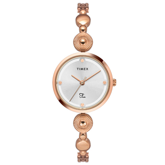 Timex Fria Women's Silver Dial Round Analog Brass Dial Watch- TWEL18202