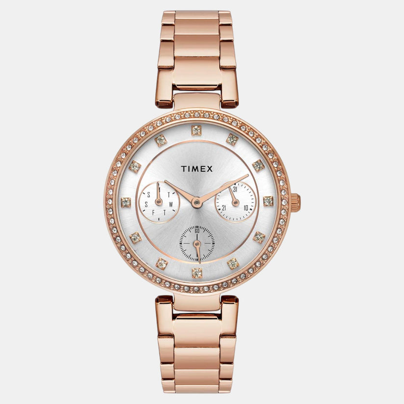 Fashion Women Quartz Silver Dial Multi-Function Stainless Steel Watch TWEL18702