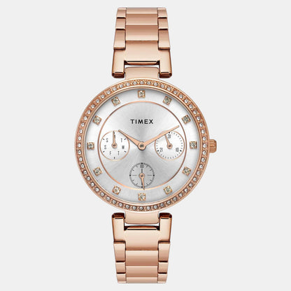 Fashion Women Quartz Silver Dial Multi-Function Stainless Steel Watch TWEL18702