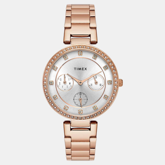 Fashion Women Quartz Silver Dial Multi-Function Stainless Steel Watch TWEL18702