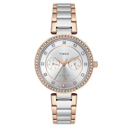 Timex Silver Round Dial Analog Women's Watch - TWEL18723