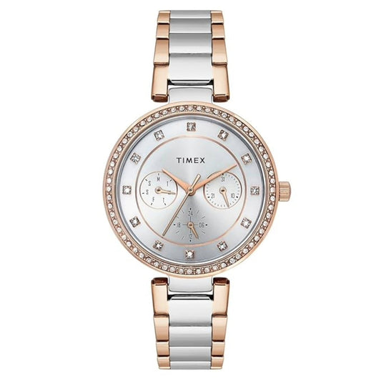 Timex Silver Round Dial Analog Women's Watch - TWEL18723
