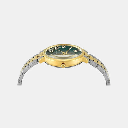 Fashion Women Quartz Green Dial Analog Stainless Steel Watch TWEL19107