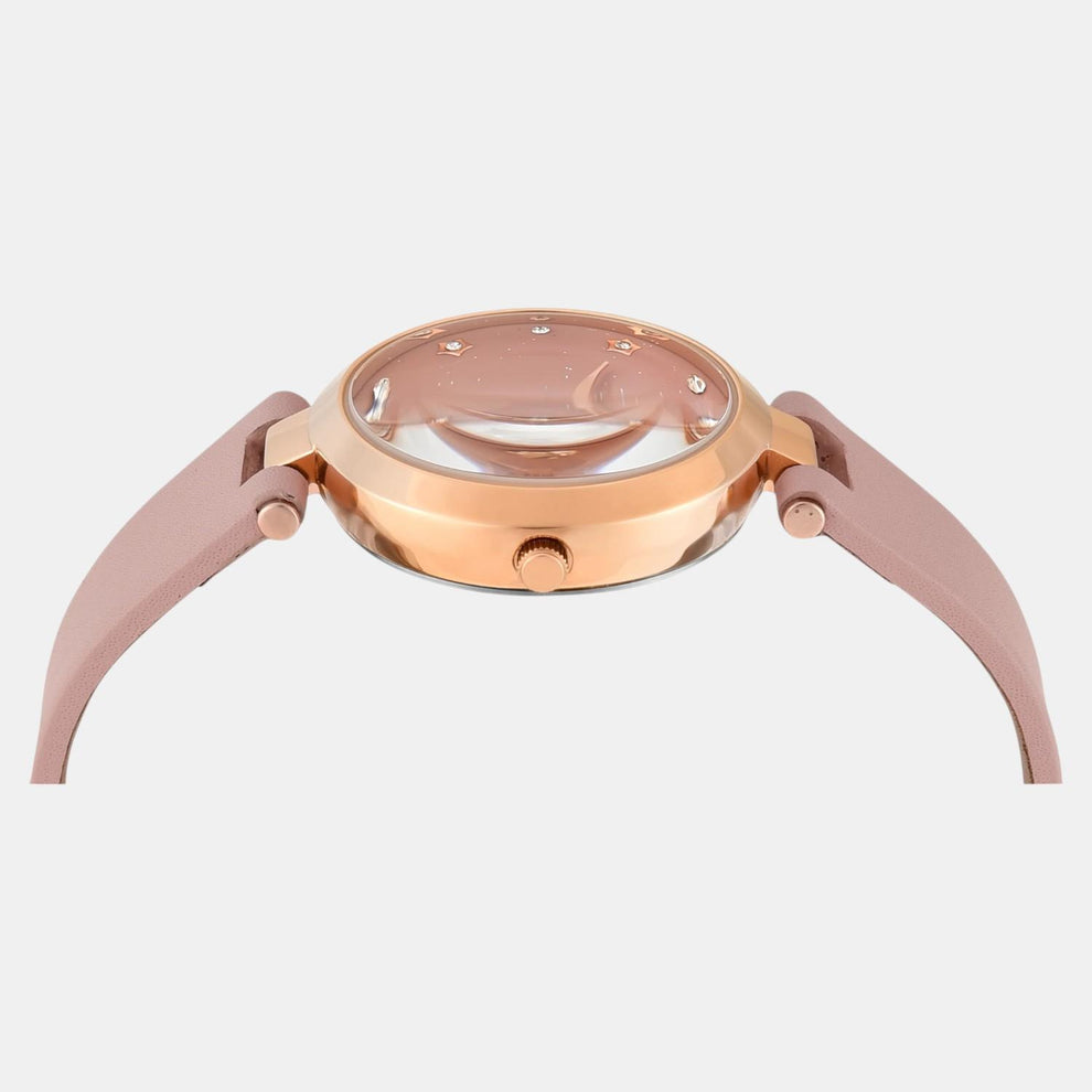 Fashion Women Quartz Pink Dial Analog Leather Watch TWEL19204