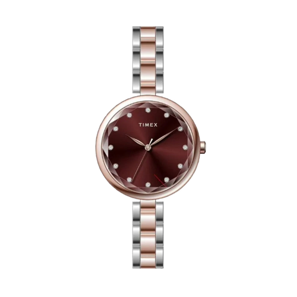 Timex Quartz Maroon Dial Analog Stainless Steel Women Watch TWEL21702