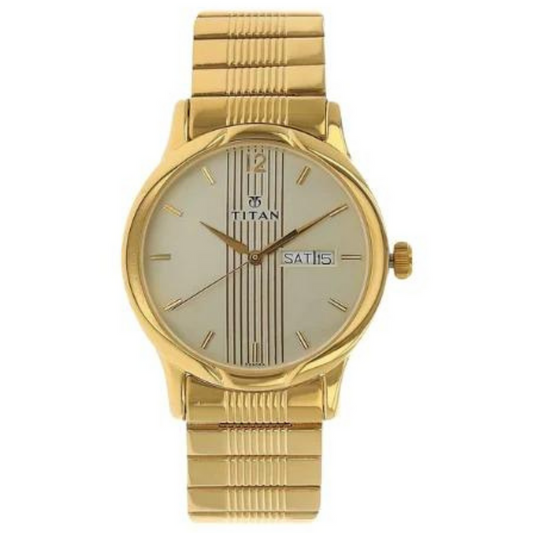 Titan Analog with Day and Date Champagne Dial Metal Strap watch for Men