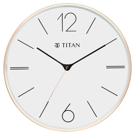 Titan Metallic Wall Clock White Dial with Rose Gold Sleek frame and Silent Sweep Technology - 40.0 cm x 40.0 cm (Large)