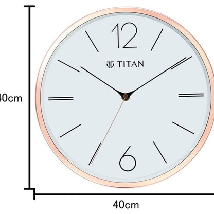 Titan Metallic Wall Clock White Dial with Rose Gold Sleek frame and Silent Sweep Technology - 40.0 cm x 40.0 cm (Large)
