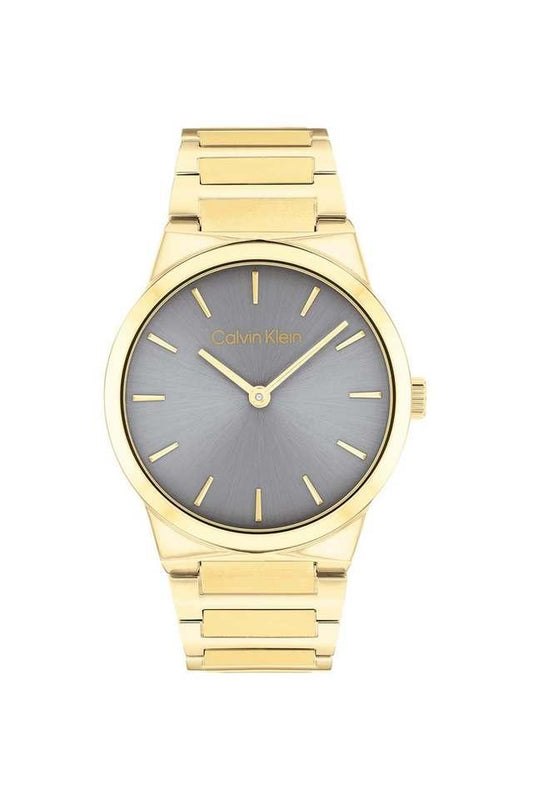 Linear Elegance Quartz Basic Slim Grey Round Dial Women's Watch - 25100082
