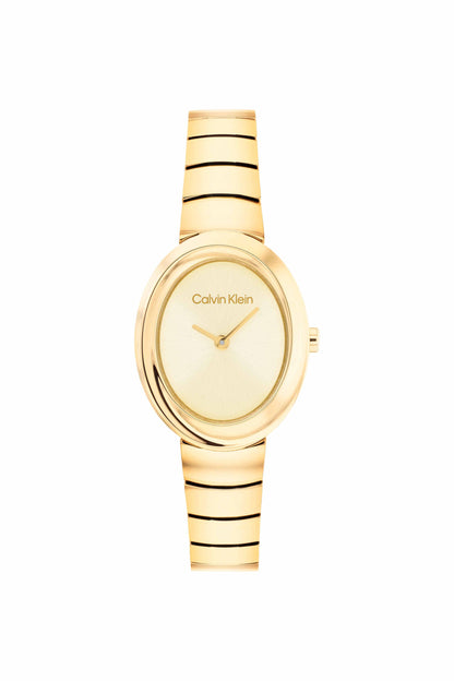 Twisted Bezel Gold Dial Stainless Steel Analogue Watch For Women - 25100147