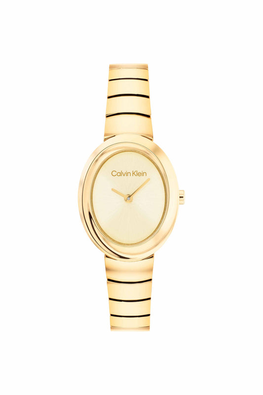 Twisted Bezel Gold Dial Stainless Steel Analogue Watch For Women - 25100147
