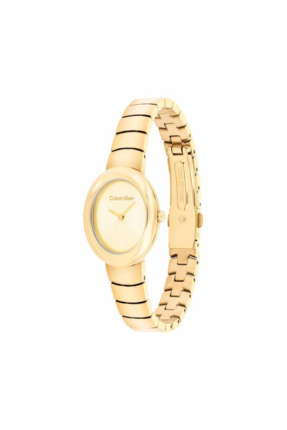 Twisted Bezel Gold Dial Stainless Steel Analogue Watch For Women - 25100147