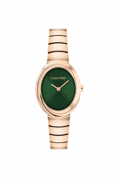 Twisted Bezel Women Quartz Green Dial Analog Stainless Steel Watch 25100148