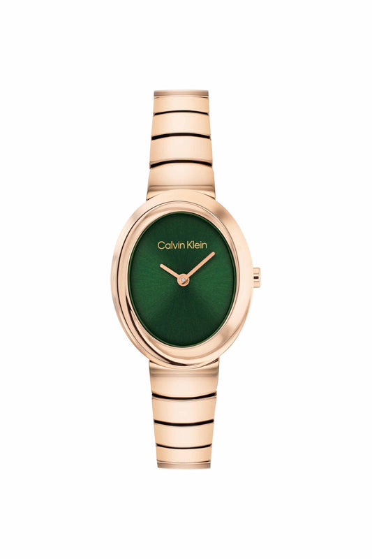 Twisted Bezel Women Quartz Green Dial Analog Stainless Steel Watch 25100148