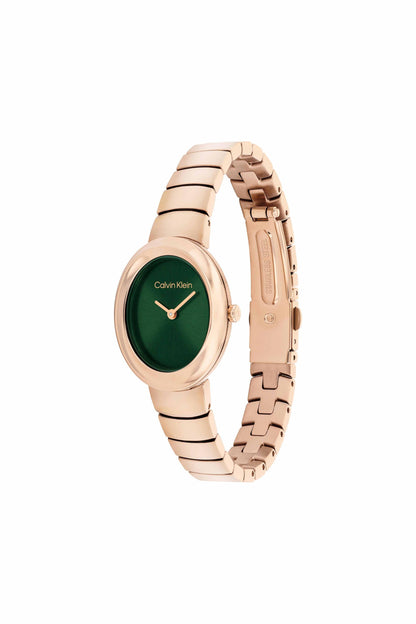Twisted Bezel Women Quartz Green Dial Analog Stainless Steel Watch 25100148