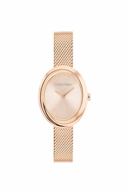 Twisted Bezel Women Quartz Carnation Gold Dial Analog Stainless Steel Watch 25100153