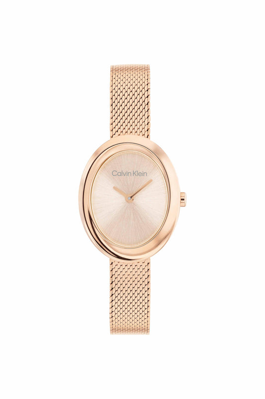 Twisted Bezel Women Quartz Carnation Gold Dial Analog Stainless Steel Watch 25100153