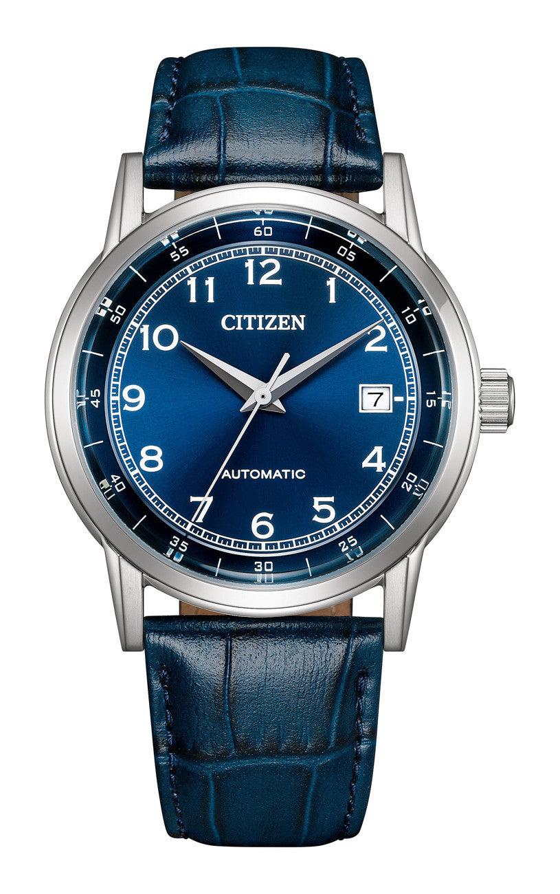 Men Automatic Blue Dial Analog Leather Watch NJ0210-13L