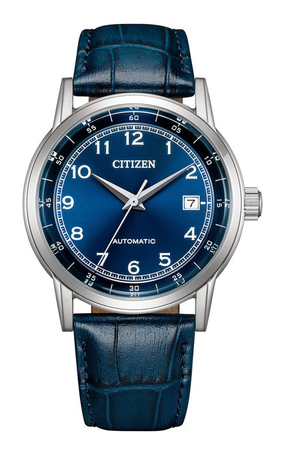 Men Automatic Blue Dial Analog Leather Watch NJ0210-13L